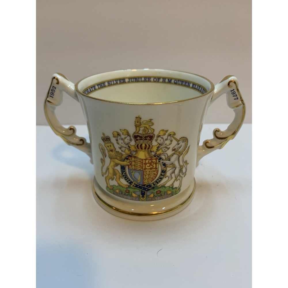 Aynsley Twin Handled Silver Jubilee of‎ HM Queen Elizabeth II Commemorative Mug